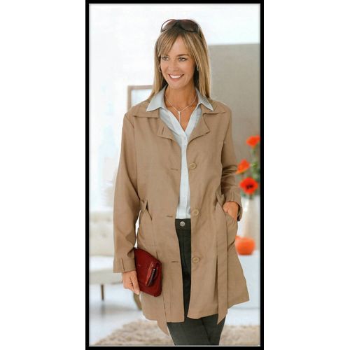 Veste Longue Mi-Saison 100% Neuve - Trench Beige 38/40 - Matière Fluide Et Douce - Manteau Avec Col Tailleur - Boutons Et Ceinture À Nouer - Affine La Silhouette - Pour Femme Ou Fille - Taille 38 / 40