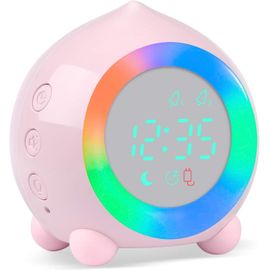 ERSHI-Réveil Lumineux pour Enfants,Horloge Numérique LED avec Veilleuse,Alarme Snooze,Volume Réglable,USB Rechargeable,Jour/Nuit E[3