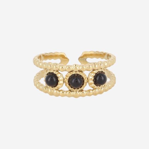 Bague Double Rangs Avec Perles - Rouge
