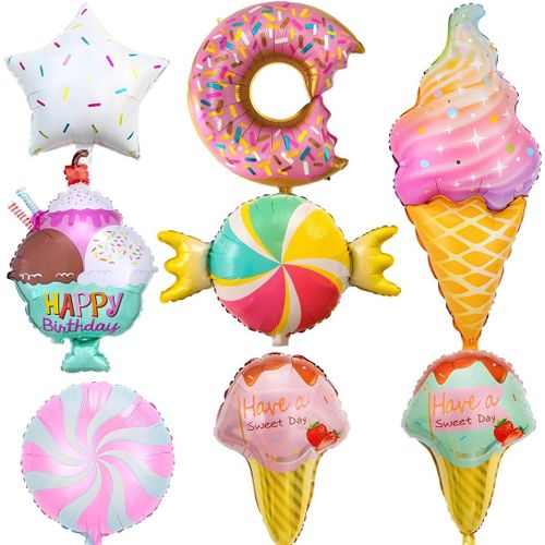 ERSHI-Ballons de Glace, 8 Pièces Ballons en Aluminium Crème Glacée, Ballons Bonbons Donut Géant, Candy Lollipop Foil Balloons, pou[2