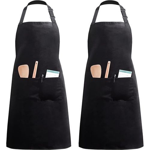 Pack De 2 Tabliers De Cuisine (Noir, Polyester) Avec 2 Poches Tabliers De Cuisine Maison Réglables Pour Femmes Et Hommes Chefs