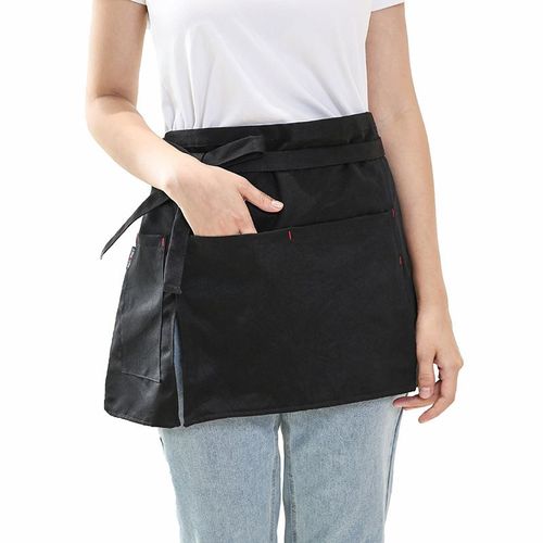 Tablier De Chef Imperméable (Noir), Demi - Tablier De Cuisine Avec 2 Poches, Tablier Court Pour Les Serveurs Masculins Et Féminins, Bistro, Restaurant, Café À La Maison