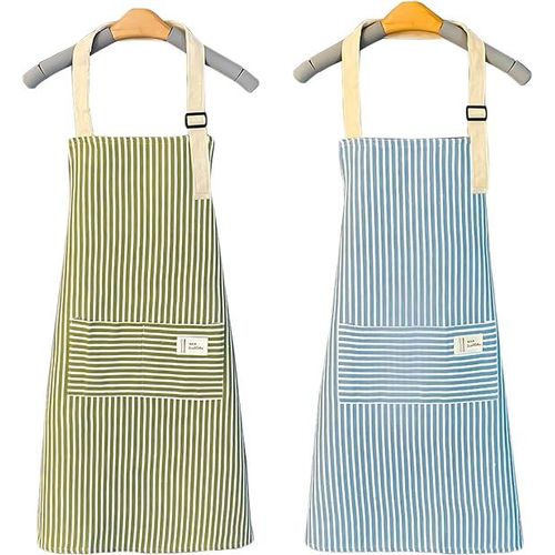 Ensemble De 2 Tabliers De Cuisine En Coton Et Chanvre (70cmx68cm, Vert, Bleu) Tabliers De Travail Réglables, Tabliers Imperméables Avec 2 Poches Pour La Cuisine À Domicile, Salle À Manger, Jardin, Bar