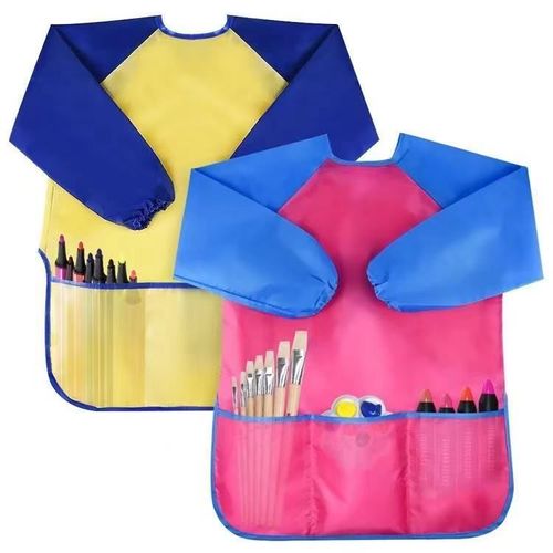 2 Pièces Tablier Peinture Tablier À Manches Longues Enfant 2 - 8 Ans (Jaune Et Rose)