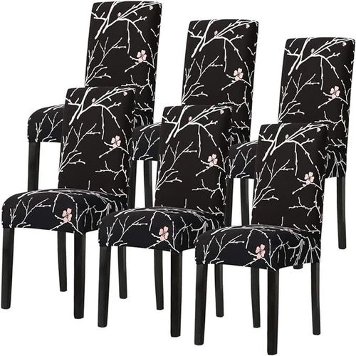 Housses de chaise extensibles 6pcs (noir, se démarquer), housses de chaise imprimées de salle à manger, housses de chaise de conférence de mariage à la maison amovibles et lavables en velours