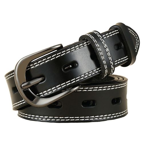 Ceinture Creuse En Cuir Véritable (Noir 110 Cm), Ceinture À Boucle Ardillon Pour Femme, Ceinture Décontractée Antique