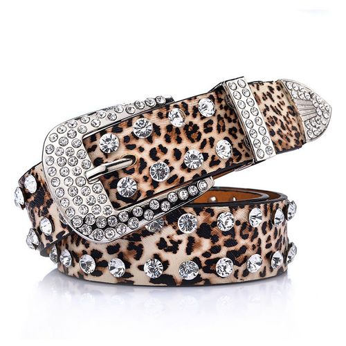 Ceinture Incrustée De Strass (Imprimé Léopard 110cm), Ceinture Femme Full Diamond Ceinture Large