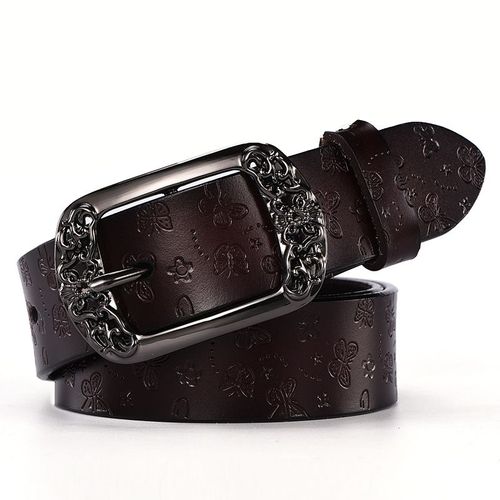 Ceinture En Cuir Véritable Pour Femme Avec Imprimé Papillon (Marron 115 Cm), Ceinture Vintage Avec Boucle En Relief, Décoration De Mode
