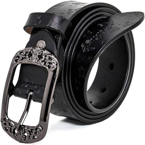 Ceinture En Cuir Véritable Pour Femmes Avec Imprimé Papillon (Noir 115 Cm), Ceinture Vintage Avec Boucle En Relief, Décoration De Mode