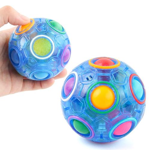 Rainbow Ball Décompression Toupie (Bleu), Puzzle Game Fun Décompression Magic Ball Casse-Tête Boule