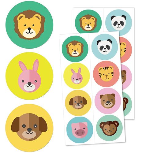 Autocollants Animaux (Chien, Lapin, Singe, Lion, Etc) - 10 Feuilles, 80 Pièces