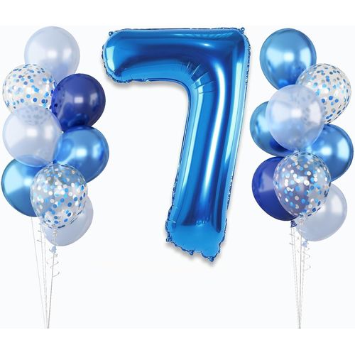 ERSHI-Ballon en aluminium en forme de chiffre 7 garçon Taille XXL Bleu marine Avec ballon à confettis bleu clair argenté 101 cm Dé[8