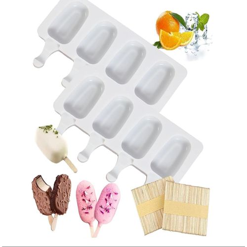 2pcs 4 Compartiments Silicone Ice Cream Mould (Large),Moule À Gâteau,Moule À Glace + 100 Bâtonnets,Moule À Glace En Silicone,Diy Handmade Ice Cream