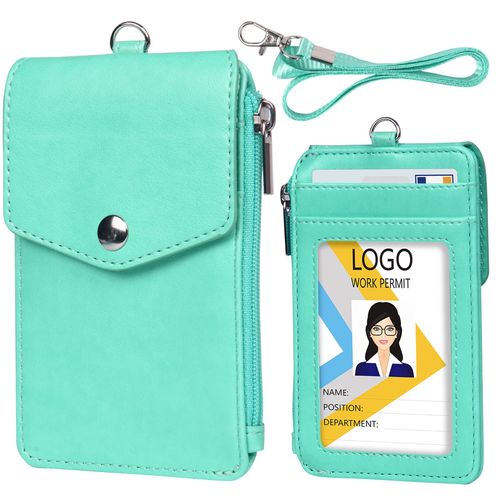 Porte-Badges (Vert) Avec Cordon Rétractable, Porte-Badges Tour De Cou, Porte-Badges En Cuir Pu Avec 4 Fentes Pour Cartes Et Poche Zippée Pour Le Travail, L'école