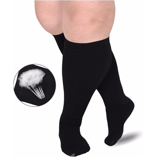 Chaussettes De Compression Grande Taille 7xl - Noir, Mollet Large, Chaussettes De Compression De Soutien Médical Pour Varices Pour Hommes Et Femmes, Adaptées Aux Voyages En Avion Noir