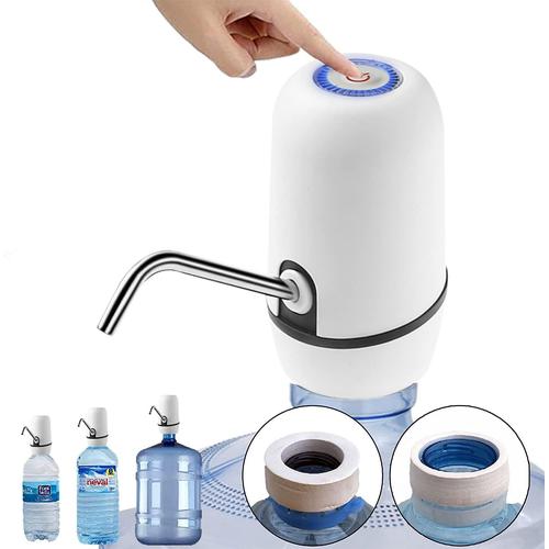 Seau blanc eau double pompe extracteur électrique (2 adaptateurs 3,8 et 4,8 cm) - chargeur USB, acier, sans BPA, eau froide, 1200mAh, pichet et bouteille 1,5L, 5,7L, 10L, 11,3L, 15L, 18,9L