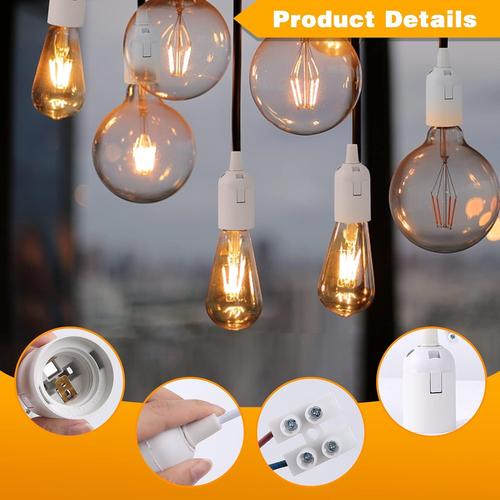 10pcs E27 Bulb Holder (White), Lampholder Suspension Socket, Workplace Socket, Led Workplace Lampholder, Standard E27 Bulb With Phase Tester