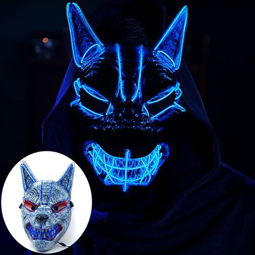 Masque Led Loup-Garou (Bleu), Plastique Dur De Haute Qualité, Masque Led, Lumière Néon, Plaisir Effrayant