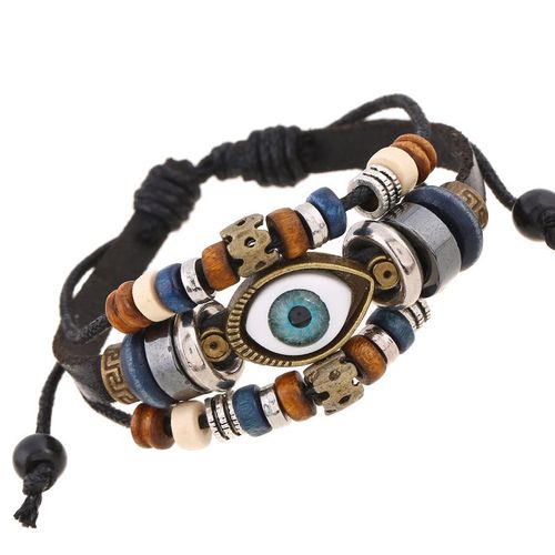 Bracelet Perlé En Cuir De Vachette (Noir), Design Extractible, Cadeau De Noël, De Vacances Ou D'anniversaire