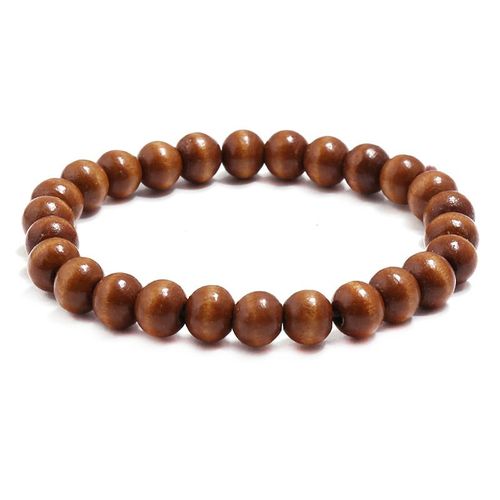 (Marron) Bracelet Simple En Perles De Bois À Boucle Unique, Design Vintage, Cadeau De Noël, De Vacances Ou D'anniversaire, Bracelet Perlé À La Main