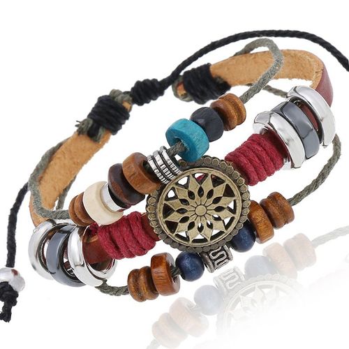 (Marron) Bracelet En Cuir De Vachette Personnalisé Réglable, Design Vintage, Cadeau De Noël, De Vacances Ou D'anniversaire, Bracelet En Cuir Perlé Élégant Et Polyvalent