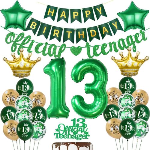 ERSHI-Vert 13 ans anniversaire Décoration garçon Ballon 13 ans anniversaire Vert Adolescent officiel 13 ans Ballon garçon Vert 13 [9