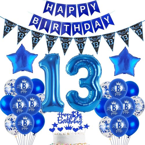 ERSHI-- Ensemble de décoration pour anniversaire Bleu - 62 pièces - Ballons - Garçons de 13 ans - Garçons-Jeunes[8615]