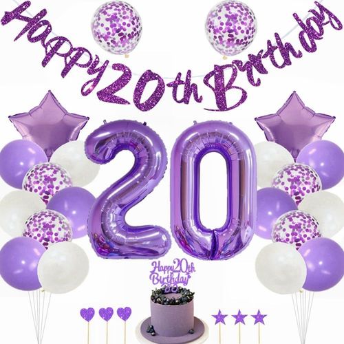 ERSHI-Décoration d'Anniversaire 20 Ans Fille - Violet Ballons Numéro 20 en Aluminium pour Gâteau et Fête[8761]