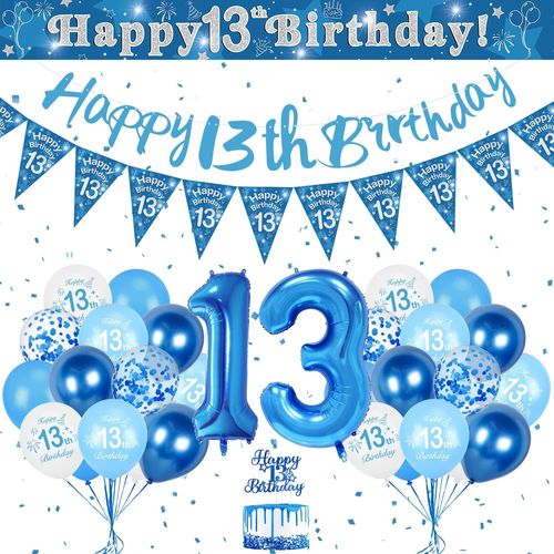 ERSHI-13 Ans Décoration Anniversaire Garçons, Ballon 13 Ans Garçon Bleu Blanc, Ballon Anniversaire 13 Ans, Grand Ballon Numéro 13,[6