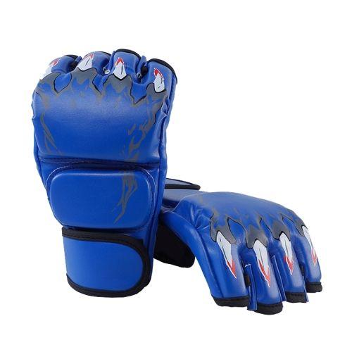 BH0086 1 paire de gants de boxe demi-doigts gants de boxe adultes  épaissis-pattes de tigre bleu