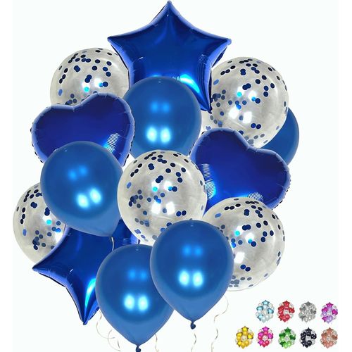 ERSHI-Lot de 14 ballons d'anniversaire bleu foncé avec étoiles et coeurs en aluminium de 45 cm et ballons avec confettis et lisses[7