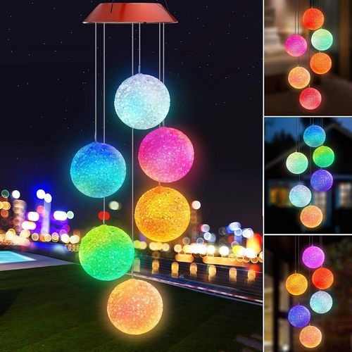 Carillon solaire à boule ronde pour l'extérieur, carillon solaire à boule de cristal imperméable, carillon solaire portable à LED pour la fête de jardin, le patio, le porche, la terrasse, la cour, la