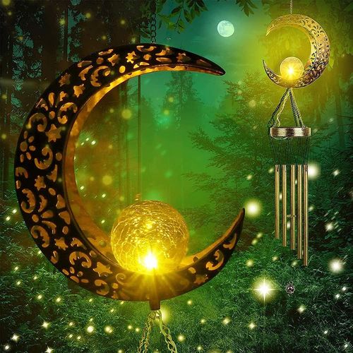 LED Solaires Carillons Éoliens pour Jardin, Carillons de Vent de Lune Lampes Solaires D'extérieur en Métal pour Jardin, Fête, Patio, Véranda, Terrasse, Cour, Maison Décoration