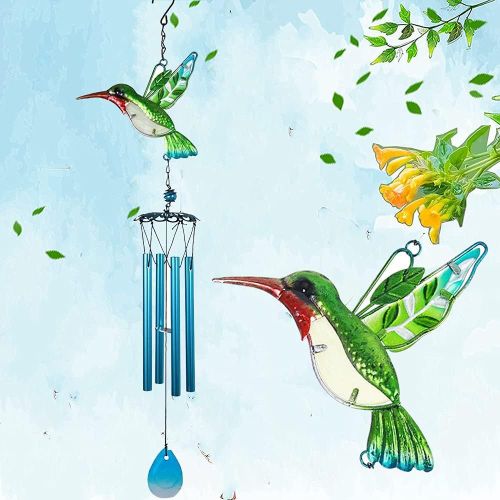 Colibri - Carillon à mémoire de forme pour maman - Carillon à papillon en verre teinté pour le jardin, la maison, anniversaire, cadeau commémoratif.