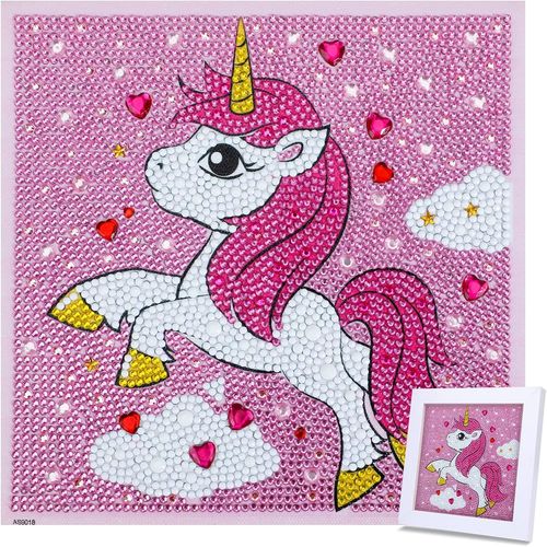 Set De Peinture Au Point De Croix 5d Pour Enfants, Peinture Au Point De Croix Avec Cadre Pour Décoration Et Cadeau (18*18cm), Licorne.