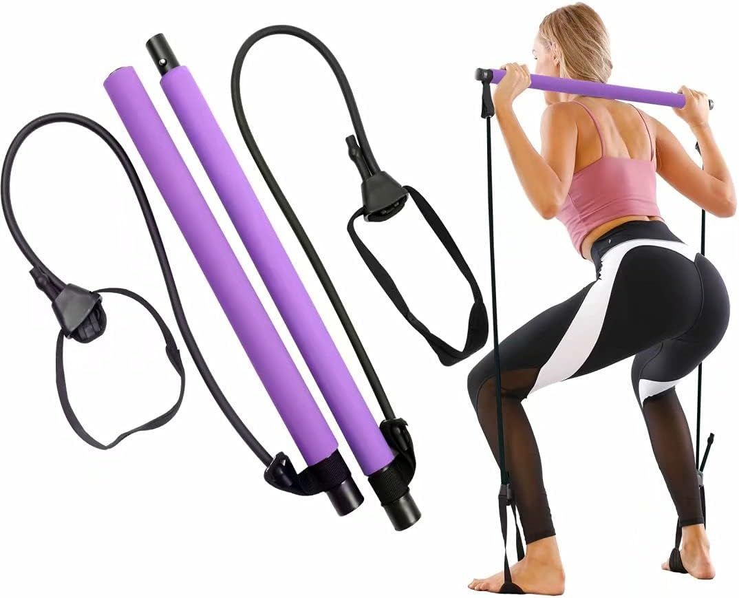 Purple - 1 Pièce Pilates Bar Set With Resistance Band, Adjustable Portable Pilates Bar For Stretching, Yoga, Fitness, Exercise, Sit-Ups, Weight Loss