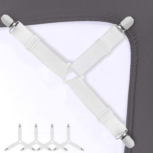 Blanc - Lot De 4 Pinces À Draps Élastiques Réglables Pour Le Linge De Lit, Les Housses De Matelas, Les Coussins De Canapé Et Les Supports De Coussins De Fauteuil.