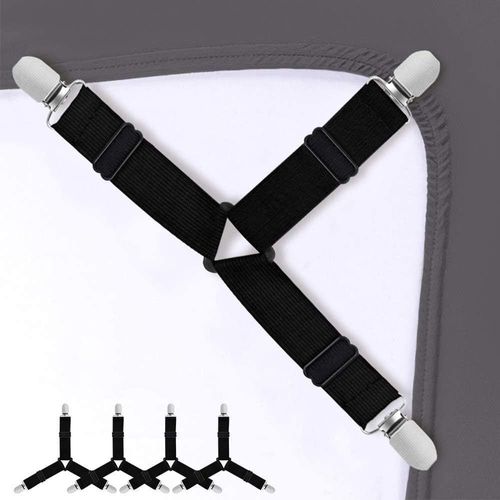 Noir - Lot De 4 Pinces À Draps Élastiques Réglables Pour Le Linge De Lit, Les Housses De Matelas, Les Coussins De Canapé Et Les Supports De Coussins De Fauteuil.