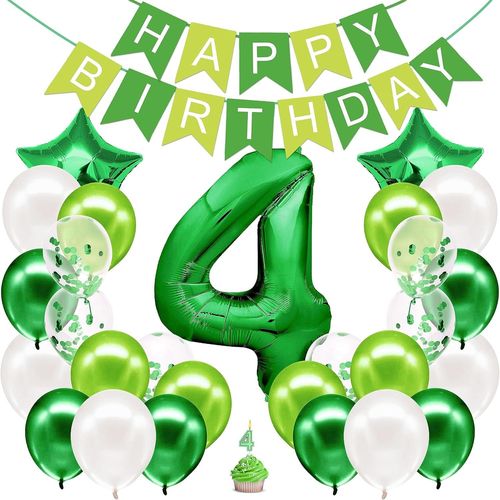 ERSHI-® Kit Décoration Anniversaire Garçon 4 Ans - Ballons et Déco Vert[7784]