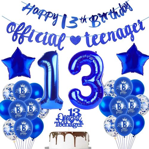ERSHI-adolescent officiel 13 ans anniversaire Décoration pour garcon,Ballon 13 ans anniversaire garcon Décoration bleu foncé, anni[1