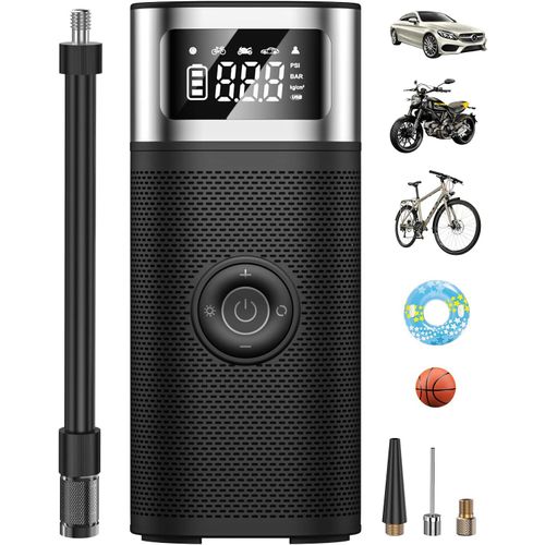 Noir - Mini Compresseur D'air Portable 6000 Mah, Batterie De Gonflage De Pneus De Voiture, Pompe À Vélo Électrique 150 Psi/10,3 Bar, Gonfleur De Pneus De Voiture Avec Manomètre