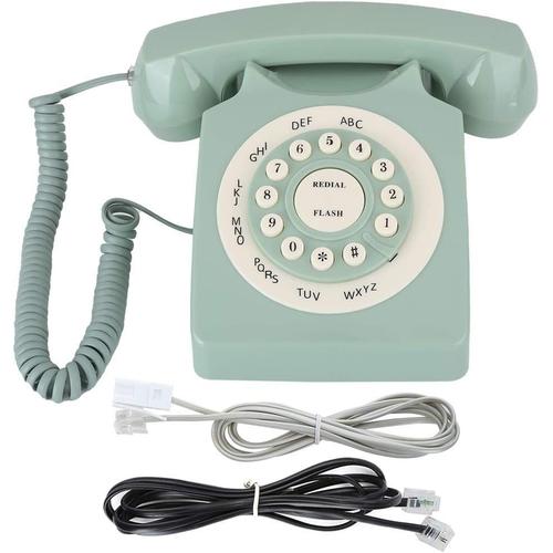 Téléphone fixe vintage européen antique, vert, haute définition, grand  bouton clair