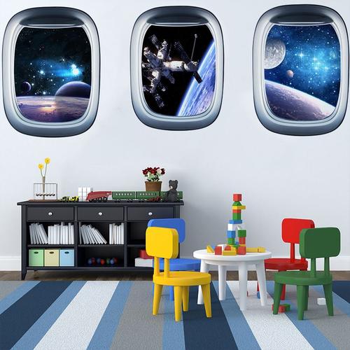 3 Stickers Muraux 3d Pour Chambre D'enfant, Stickers Muraux Planète Astronaute, Art Mural Galaxie, Décoration Cabine 3d Pour Chambre De Bébé Garçon Et Fille