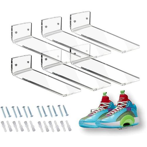 Lot De 6 Étagères À Chaussures Flottantes En Acrylique, Étagère À Chaussures Transparente Sur Le Mur, Rangement Mural Pour Collection De Chaussures Ou Boîte À Chaussures, Photos, Disques Vinyles