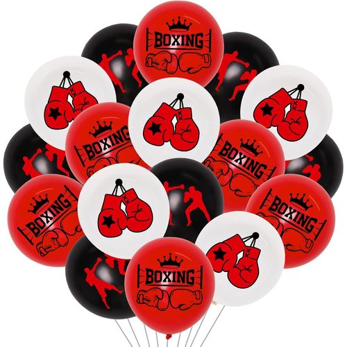 ERSHI-40 Pièces 12 Inches Boxing Party Latex Balloons Red Black White - Boxing Match Decorations, Glove Boxer Printed Balloon for [1
