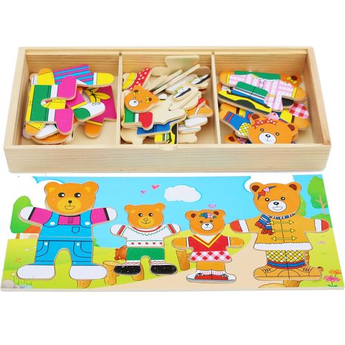 Toys Of Wood Oxford Famille D'ours En Bois Habiller Boîte De Puzzle - Jeu De Tri -Puzzle De Tri En Bois Jouets Pour 3 Ans -Puzzle En Bois 3 Ans