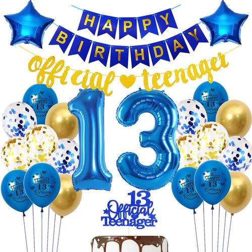 ERSHI-Décoration officielle du 13e anniversaire pour garçon - Ballon 13 ans - Bleu doré - Décoration d'anniversaire 13 ans - Ballo[1