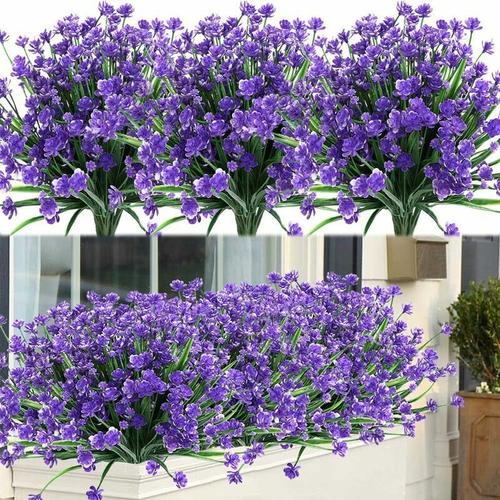 LECHUANG Plante fleurie artificielle Plantes et fleurs artificielles d'extérieur résistantes aux UV - Violet 8PCSPlante fleurie artificielle
