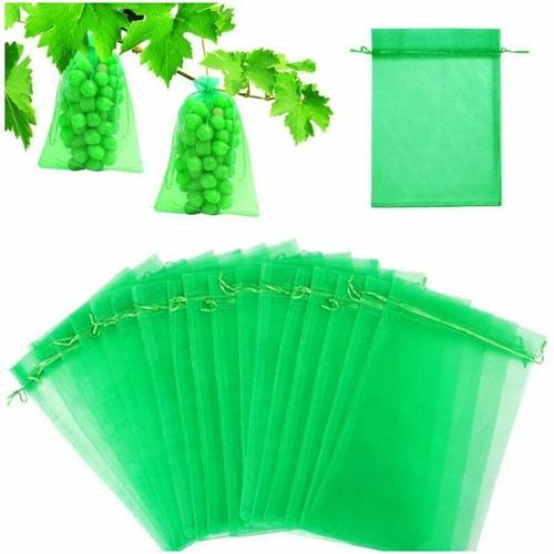 LECHUANG Sac Protection Fruits 100 Pièces, Sachet Protection Raisin 20x 30cm Jardin Sac Organza avec Cordon Contre Guêpe Drosophile Scarabées Oiseaux (Vert)LO-RonJardin piscine Soin des végétaux Pro