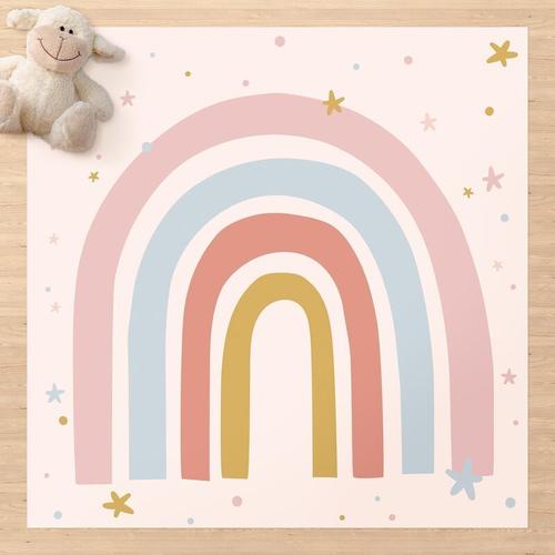 Tapis En Vinyle - Big Rainbow With Stars And Dots - Carré 1:1 Dimension Hxl: 40cm X 40cm